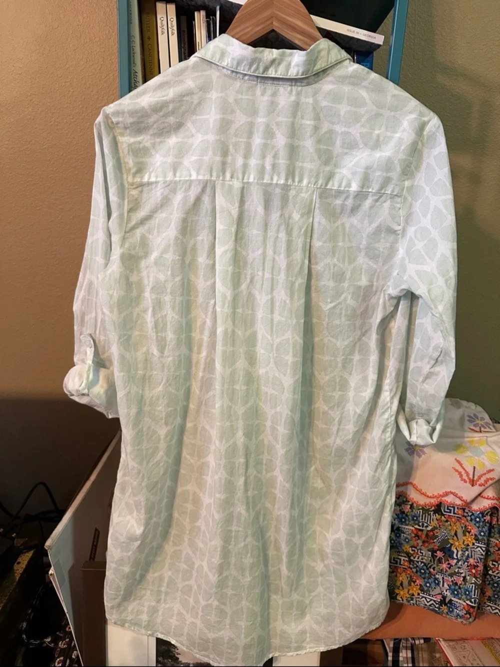 Julia Amory Light Pistachio Green Printed Button-Up Husband Shirt. - Picture 9 of 9